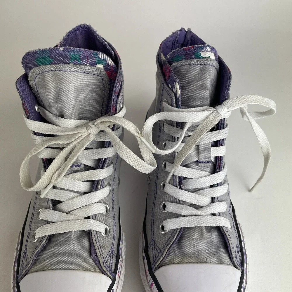 Converse Chuck Taylor All Star Juniors 6Y Grey, Purple Paint Splatter Size 3 US - Picture 3 of 12